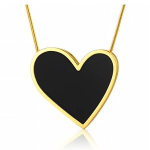 Elegant Black Heart Pendant Necklace HEART" NECKLACE, 18K GOLD PLATED STEEL